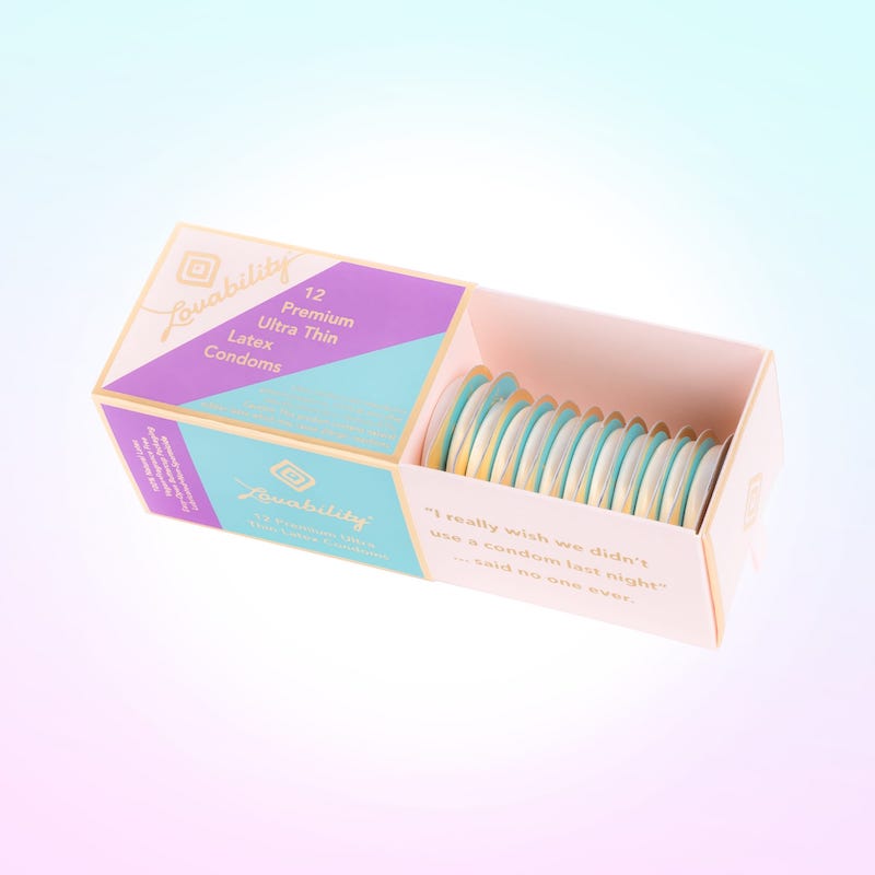 12 pack of Buttercup Condoms by Lovability. Body-safe, FDA approved.